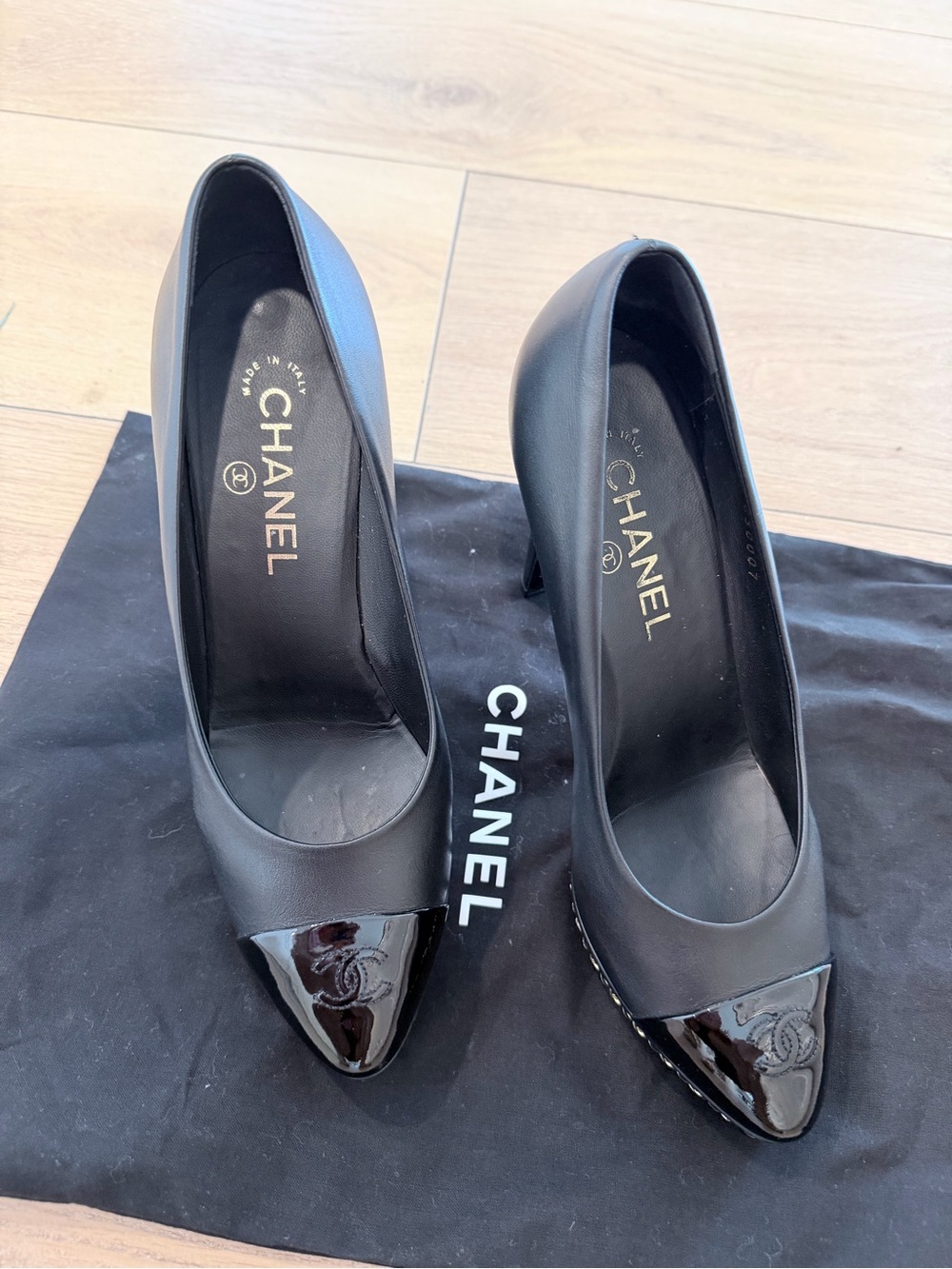 CHANEL Black Peep-Toe Heels